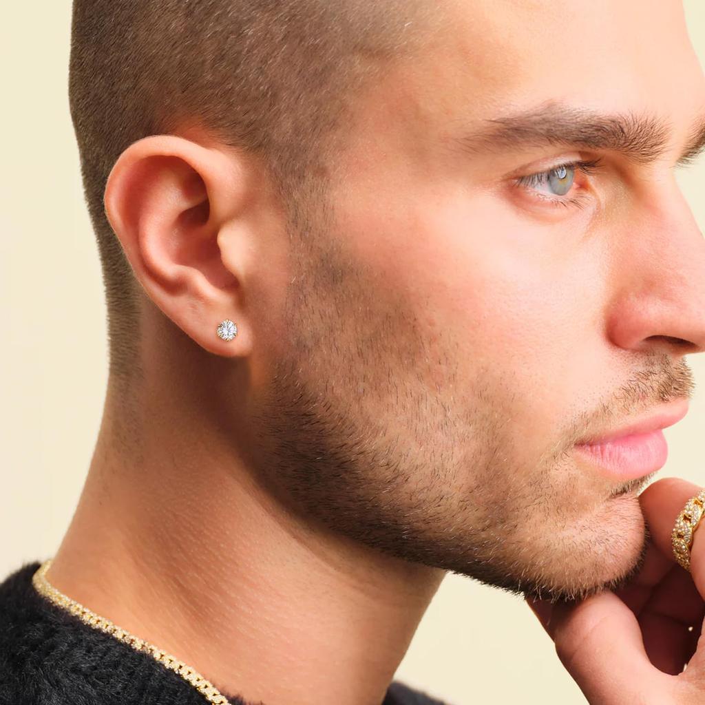 KRKCLIFE 6 Diamond Moissanite for Men and Diamond 925 Hypoallergenic To 1 Stud Sparkling Binaural Total Carat Silver Gold Earrings, Moissanite,