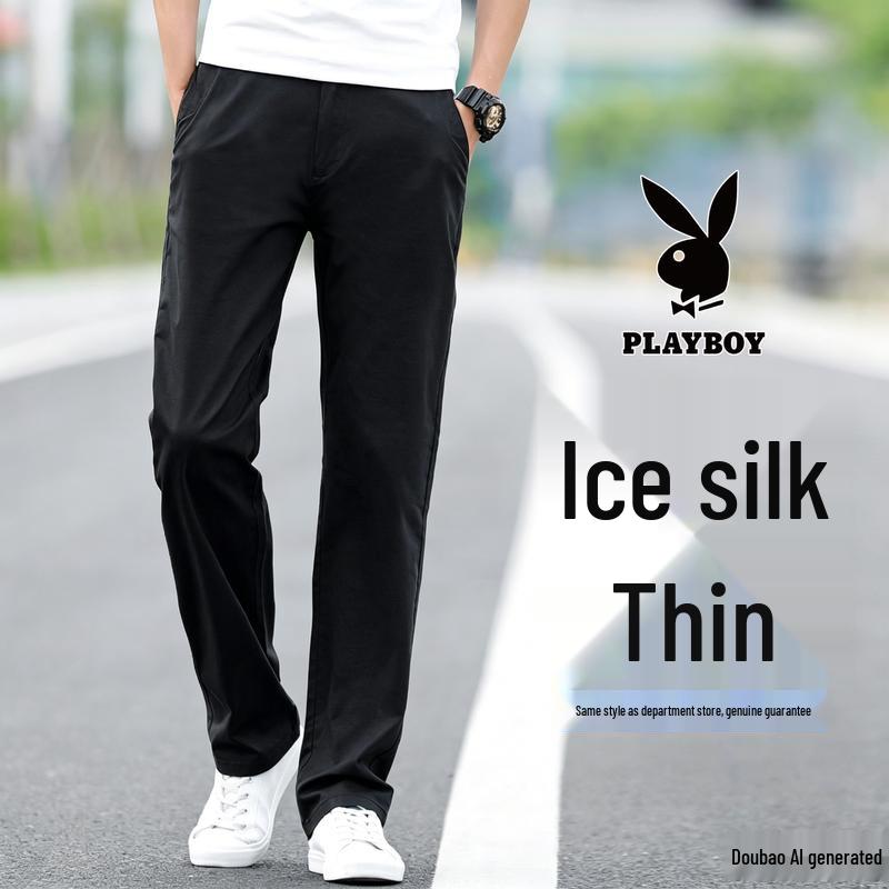 PLAYBOY Men s Ice Silk Business Casual Straight Fit Trousers 29