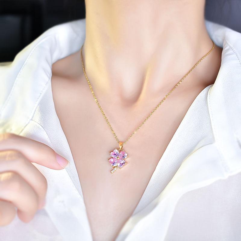 Four-Leaf Clover Necklace Women'S Small Fresh And Sweet Zircon-Inlaid Exquisite Pendant Accessories