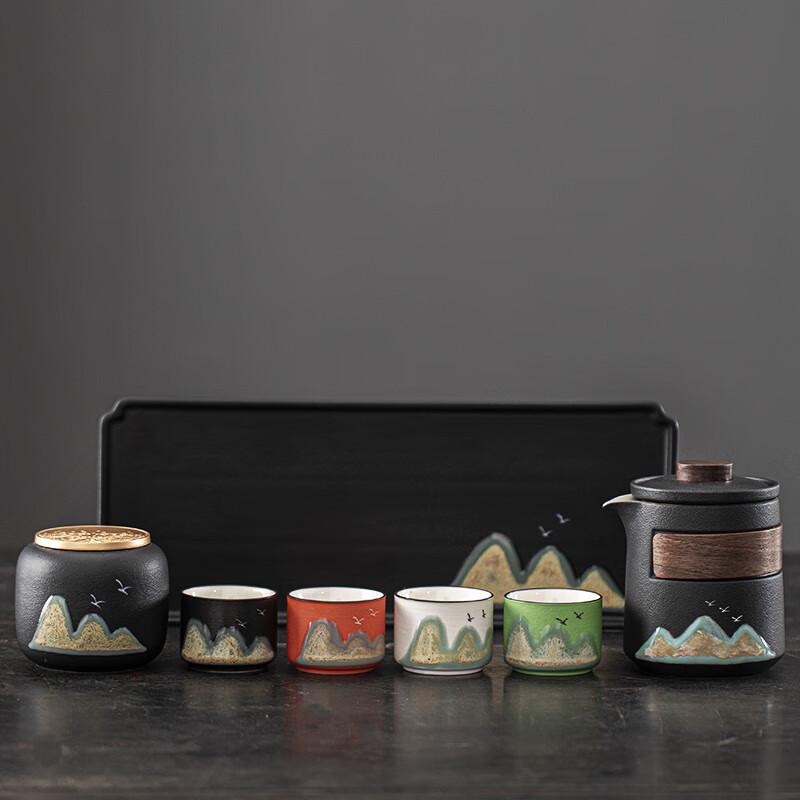 Lainuo Rustic Pottery Mountains & Rivers 6-Piece Tea Set