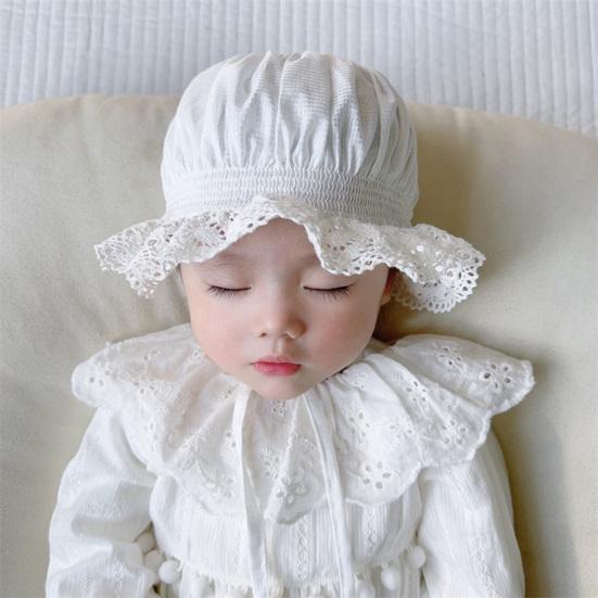 Newborn Baby Hat Lace Brim Rounded Top Solid Color Lace-up Beanie Hat Sun-Protection Accessories Cute Infant Cotton Bonnet Summer