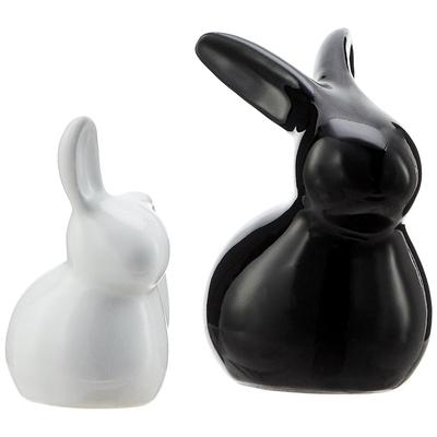 Figurines de lapin en céramique pour décoration intérieure (Ensemble de 2, noir et blanc)