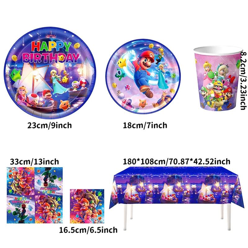 Anime Cartoon Mario Birthday Party Decoration, Super Mario Bros Disposable Tableware Tablecloth Banner Napkin Party Supplies