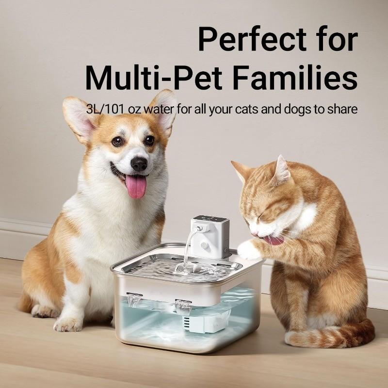 Wireless Stainless Steel Cat Water Fountain 3L Large Capacity Cat Water Dispenser Indoor Motion Sensor Dog Drinking Feeder