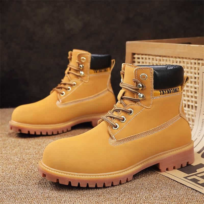 Yellow Color Cow Leather Outdoor Boots For Men&Women Casual Couples Boots Fashion Breathable Military Boots Classic Design