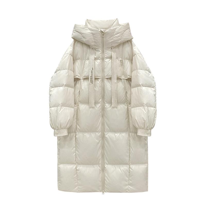 

2025 Новая пуховая куртка Женская Европейские товары Стример Средняя и длинная До колена Свободная Утолщенная Теплая Куртка из белого утиного пуха Тренд S