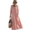 2026 new women's clothing, casual square collar 7-point sleeve cotton and linen solid color women's dress