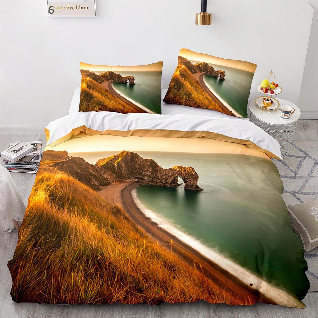 Seaside Scenery Bedding Set Sand Bed Linen Home Decor Single Double Twin Size For Boys Girls Adults Sunset Tree Duvet Cover Set