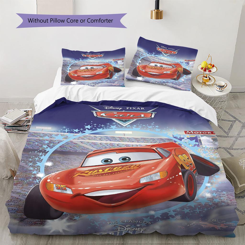 Lightning McQueen Cars 3Pcs Bedding Set for Kids, Soft Microfiber Bed Set for Boys Bedroom, Cartoon Movie Home Decor