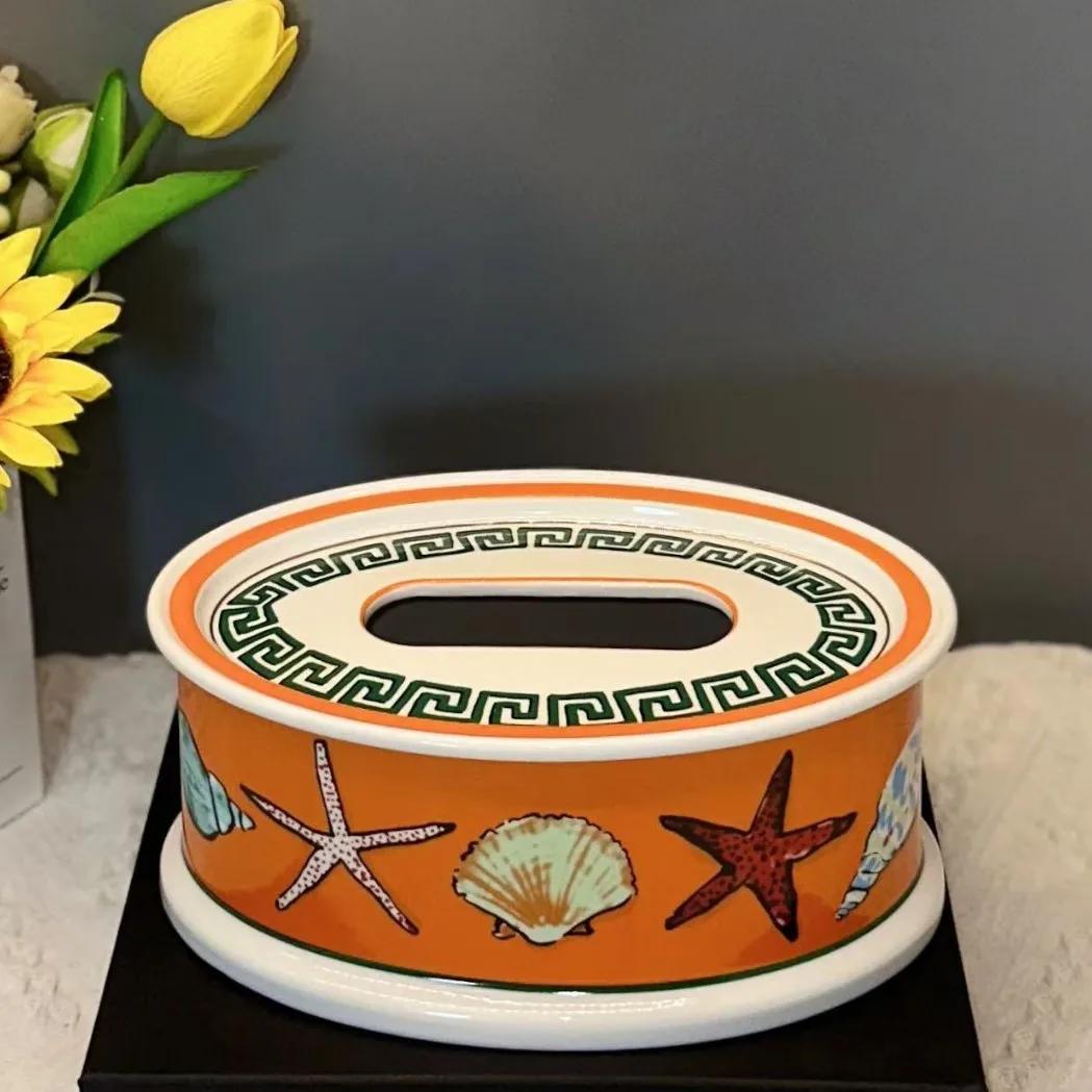 Creative Shell Ceramic Tissue Box Living Room Desktop Tea Table KTV Hotel Paper Box Modern Bathroom Household Tissue Storage