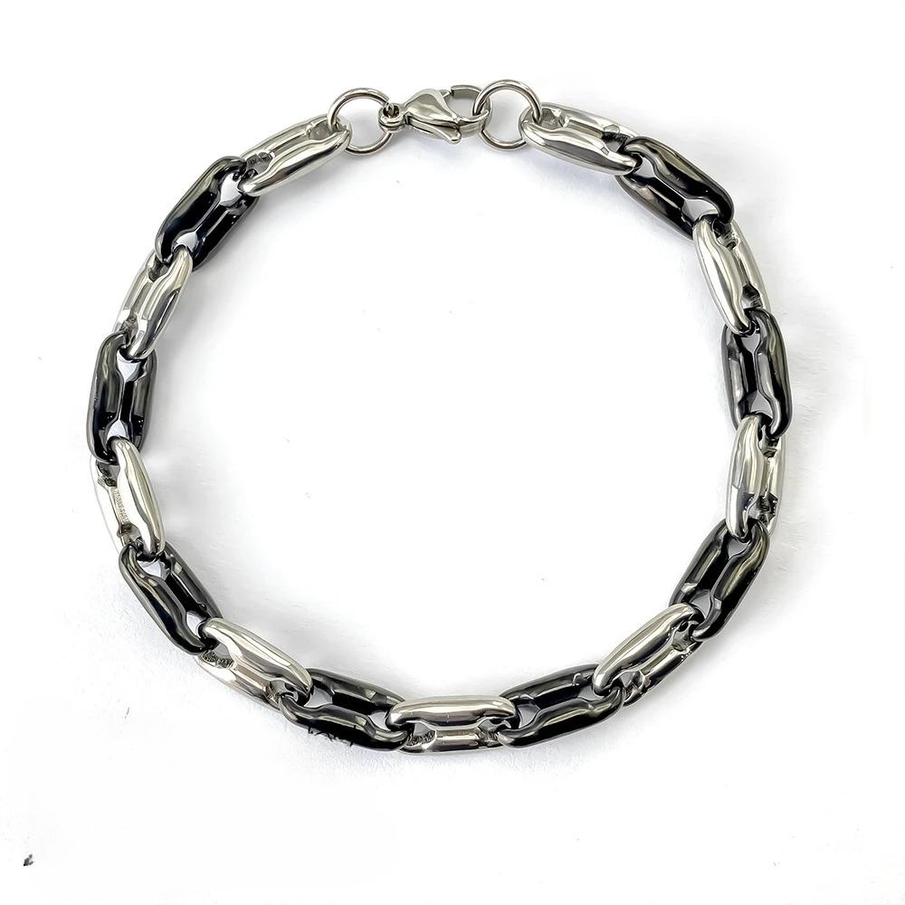 

Стильный двухцветный мужской браслет с застежкой-лобстером, из нержавеющей стали с золотым покрытием. 22CM