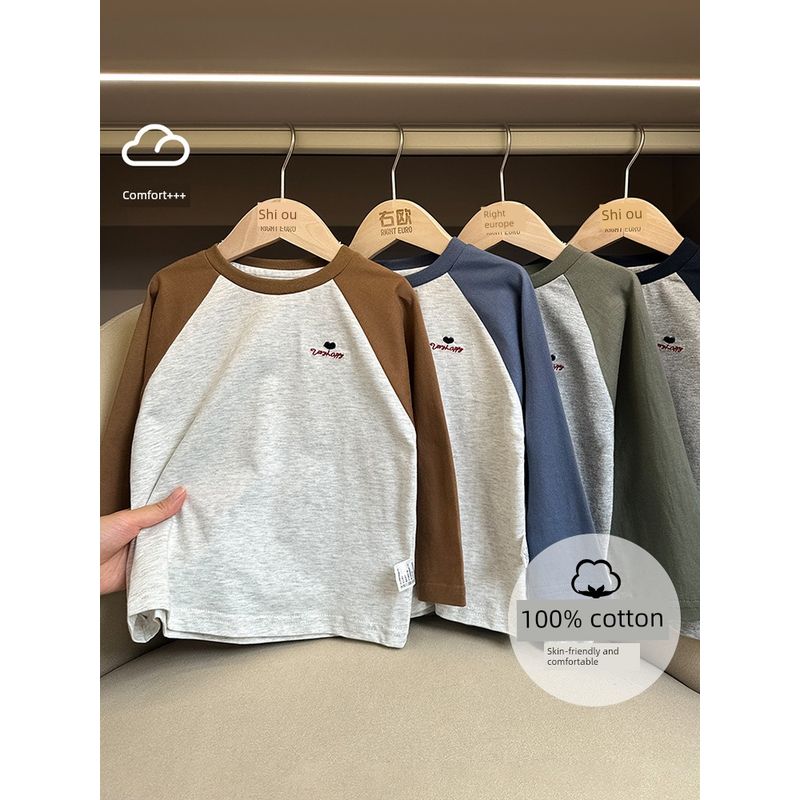 European Boys Pure Cotton Long Sleeves T-shirt Autumn Clothes Spring and Autumn New Arrival Children's Clothing Children's Bottoming Shirt Tops Autumn