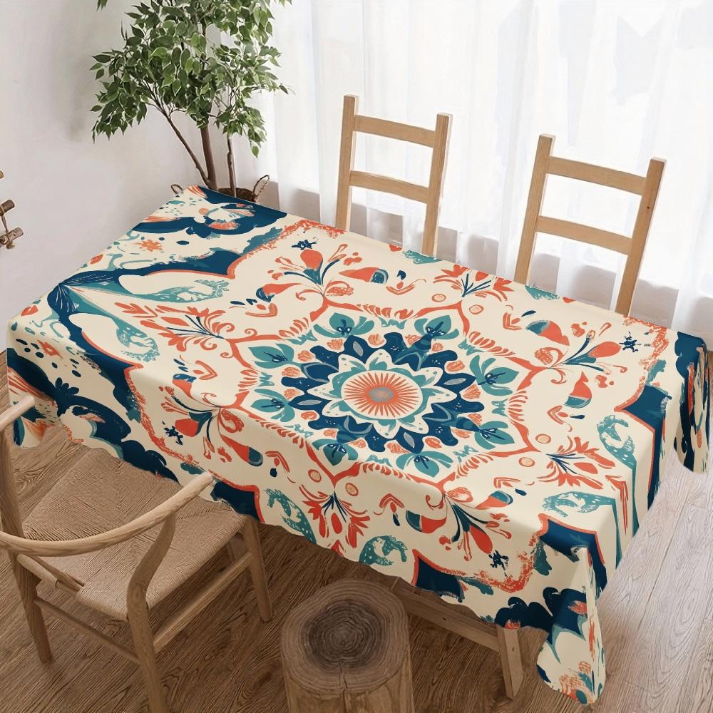 Boho Floral Pattern Rectangle Table Cloth for Table Decor Holiday Party Waterproof Reusable Tablecloth for Table Kitchen Dining