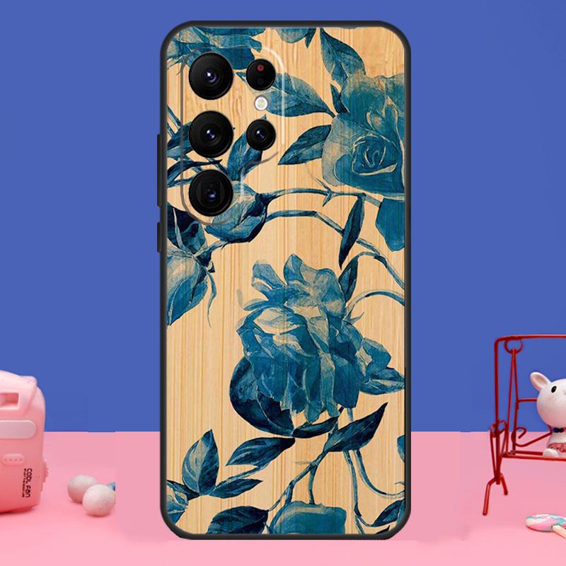 Tree Flower Bamboo Wood Cover For Samsung Galaxy S24 S23 S22 S21 S20 FE Ultra Plus S8 S9 S10 Note 10 20 Ultra Case