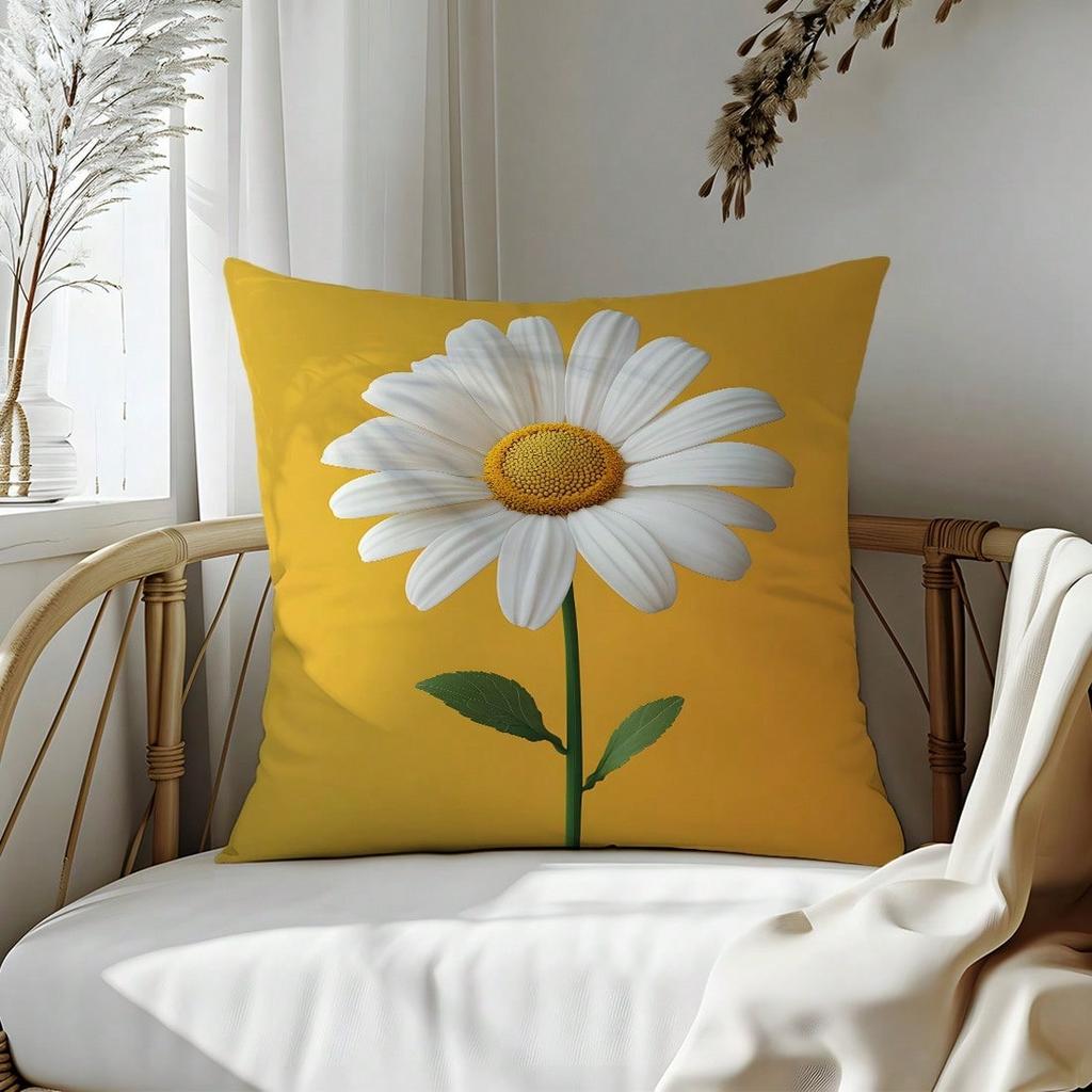 1Pc Yellow Daisy Pillow Cover Double Sided 2D Print Soft Polyester Cushion Case Living Room Bedroom Sofa Couch Floral Decor Gift