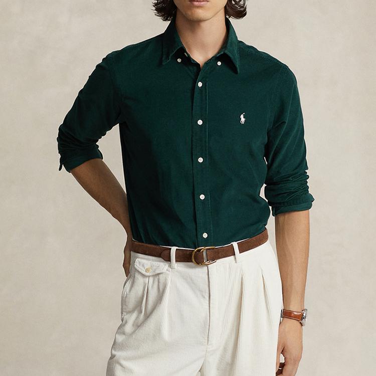 Polo Ralph Lauren Solid Color Point Collar Long Sleeve Shirt Men Shirts Green MNPOWOV16823237-300
