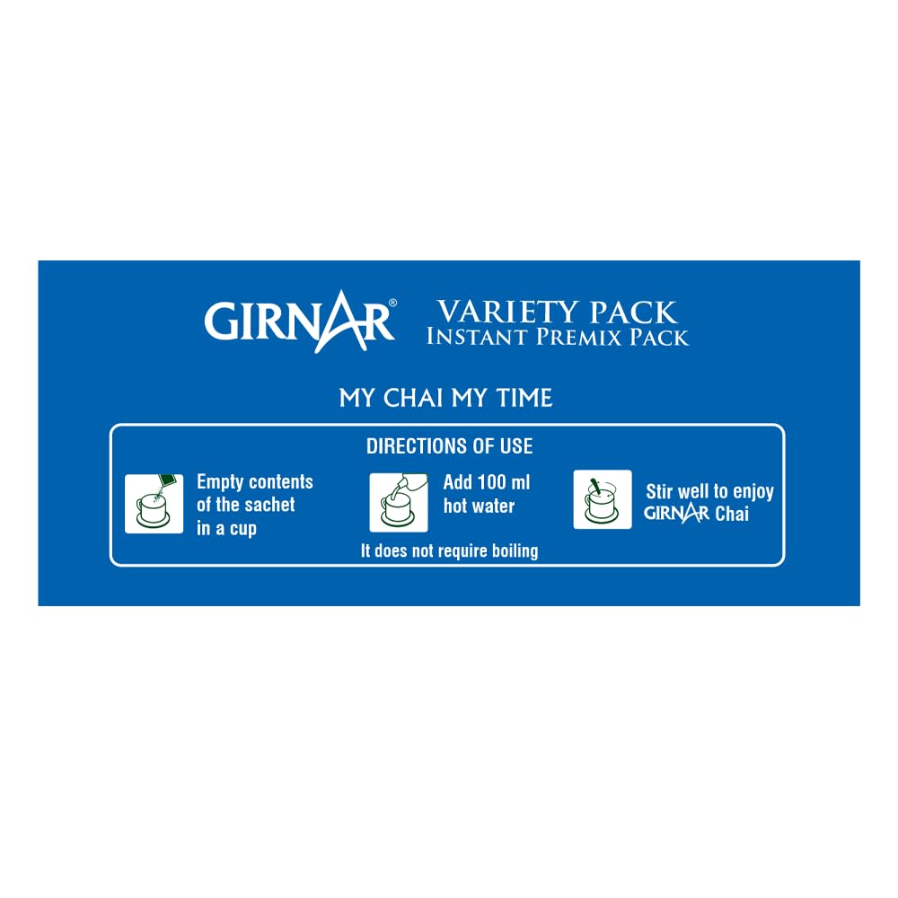 Girnar Instant Premix Chai Variety Pack With 15 Sachets Green Tea Flavors For Gifting Travel And Daily Enjoyment