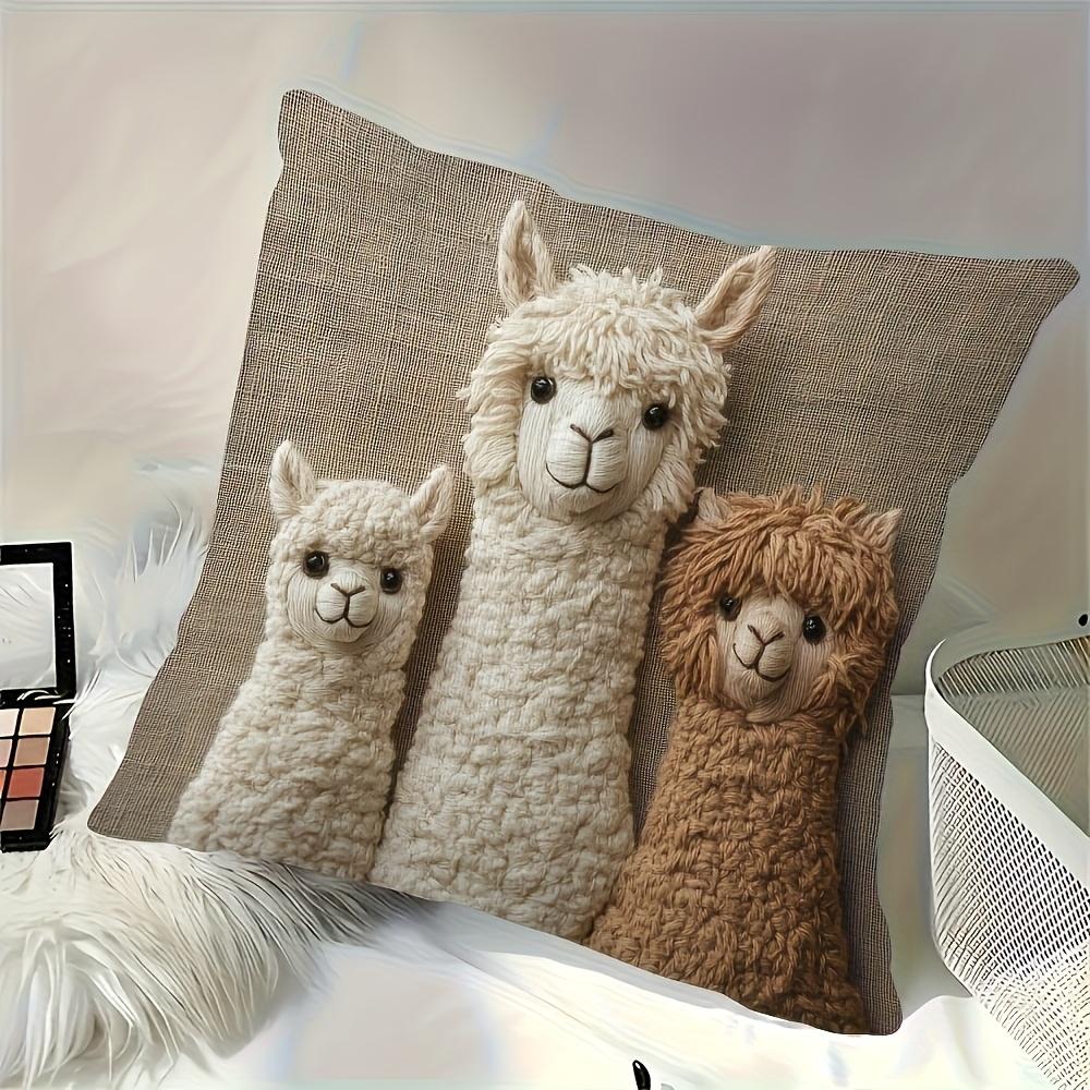 Alpaca Pillow Covers Machine Washable Polyester with Zipper Closure, Vintage Home Decor Suitable for Living Room