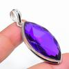 Lab Created Purple Tourmaline Pendant 2.3" Silver Tone Marquise Cut Jewelry Gift