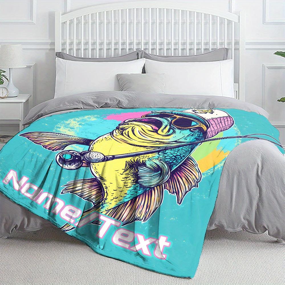 Name Fish Fleece print Blanket, suitable for sofa, bed, birthdays, children, fishing enthusiasts, friends, gifts