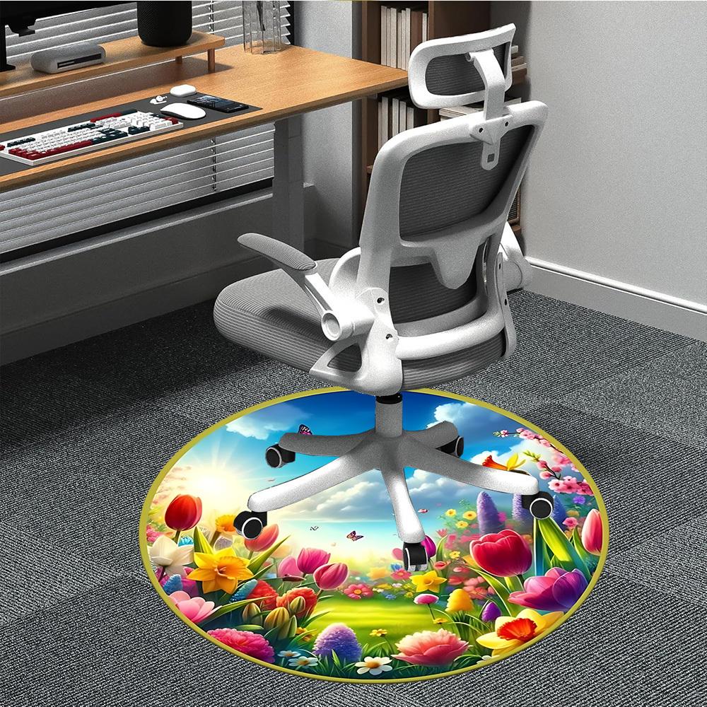 

1pc Floral Garden Decorations Chair Carpet for Office, Soft, Non-Slip Polyester Mat, Office, Living Room, Bedroom, Durable Polyester yy251207115 80cm by 80cm