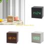 F26C Wood Cube Voice Control  Led Alarm Clock Decorative Clock Ornaments Art Crafts Supplies for Home Bedroom Dormitory