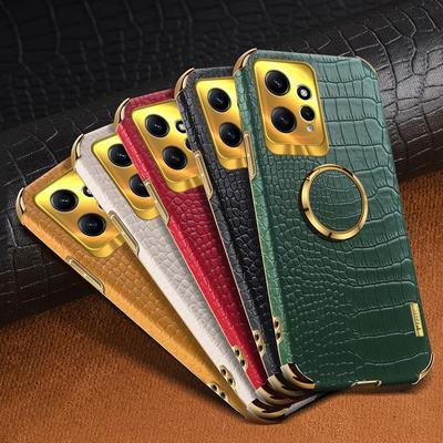 Custodia di Lusso in Pelle con Stampa Cocco per Xiaomi 14T Pro 13T Poco X7 X6 M6 Redmi Note 14 13 Pro Sottile Antiurto con Anello Supporto Cover Posteriore