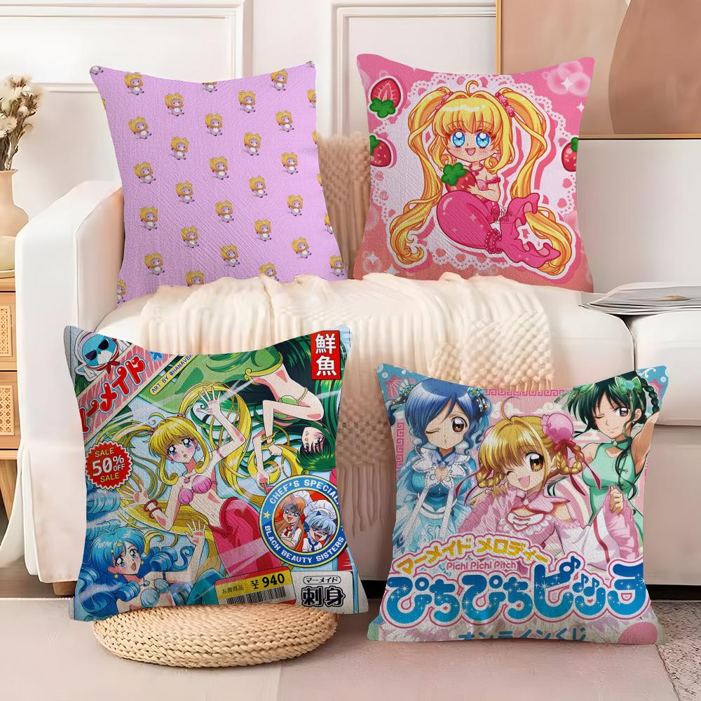 Comic Anime M-Mermaid Melody Pichi Pichi Pitch 4 Pillow Case Natural Linen Double-Sided Printing Sofa Home Decor Cushion Cover