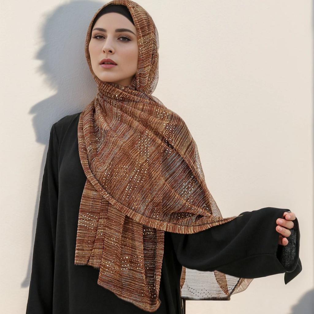 Glitter Women Hijabs With Rhinestone Islamic Sequins Long Shawl Head Scarf Female Full Cover Wrap Hijab Plain Muslim Headscarf
