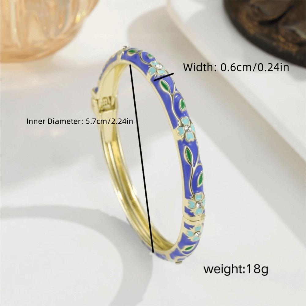 Metal Cloisonne Bracelet Retro Enamel Flower Bangle Closed End Enamel Bracelet Ethnic Style