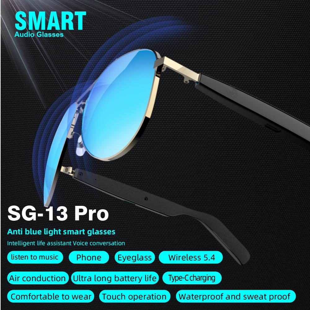Smart Bluetooth 5.4 Stereo Headset Glasses Wireless Sports Earbuds Anti-blue Light Smart Sunglasses