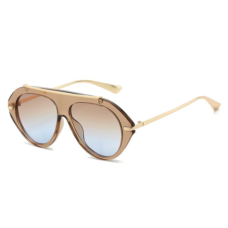 Vintage Patchwork Ins Popular Fashion Oversized Pilot Sunglasses Women Shades UV400 Retro Gradient Men Blue Green Sun Glasses