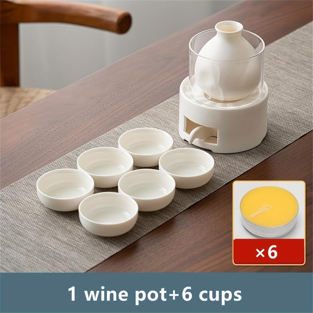 Set Heatable Japanese Sake Set 1pc 10.14oz Tokkuri Bottle With Heater 6pcs Ochoko Cups Exquisite Drinking Set Drinkware Christmas Gifts New Year Gifts