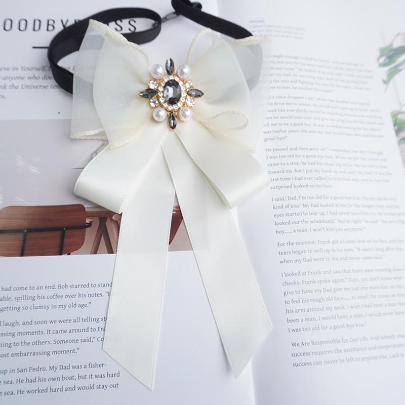 Korean Style Womens Bow Tie With Rhinestone And Pearl Decor For Graduation School Uniform Accessories