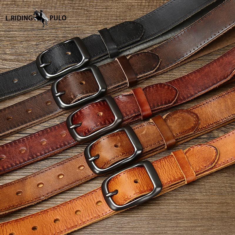 Fashion Retro Distressed Wrinkled Leather Belt for Men and Women Genuine Leather First Layer Cowhide Casual Jeans Belt