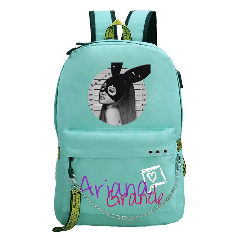 Pop Singer Ariana Grande Ariana Print Chain Webbing Backpack Multipurpose Backpack