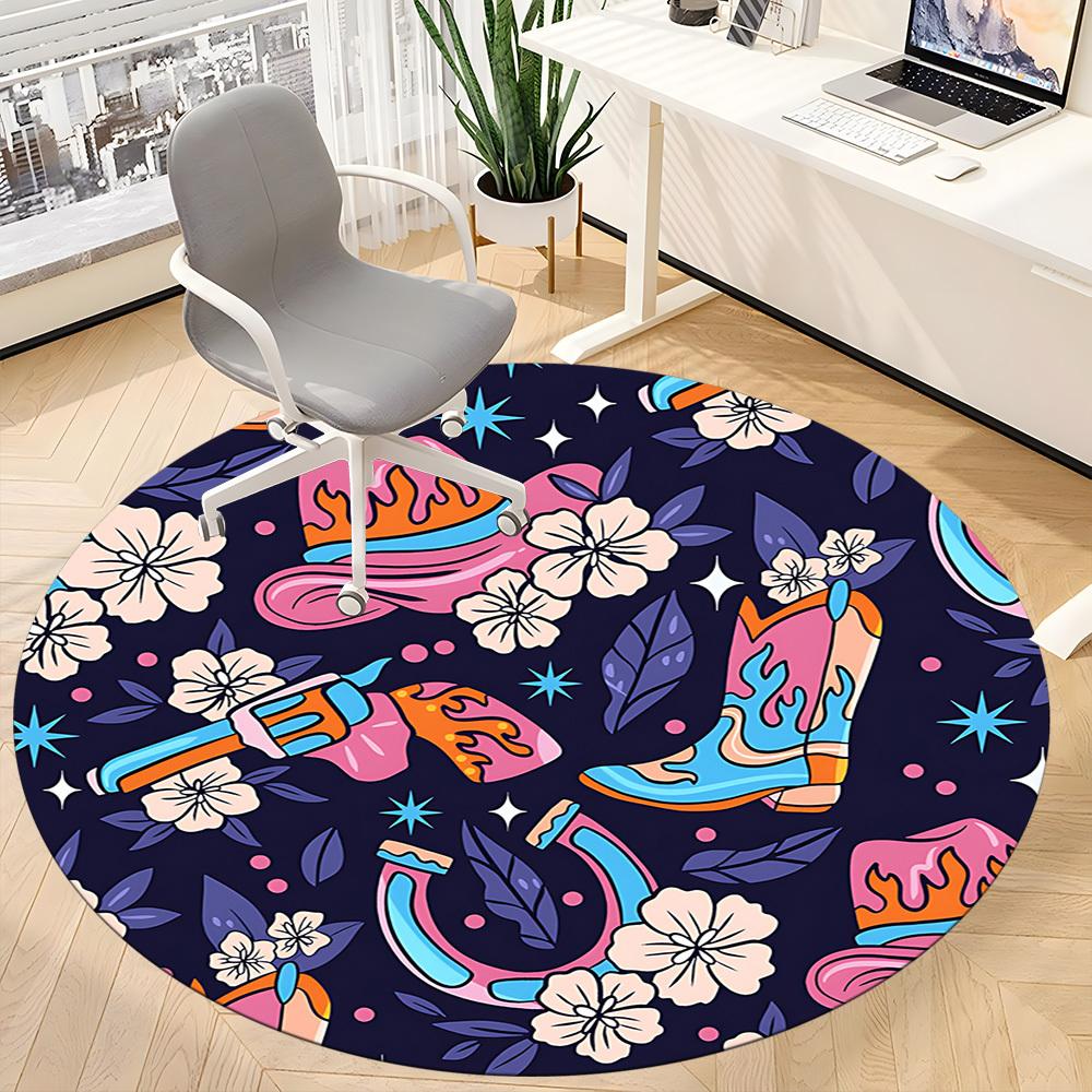 1pc Cowboy Boots Office Round Rug, Non-slip, Soft and Durable Office Rug for Interior Decoration, Perfect for Office,Decoration yy260204017