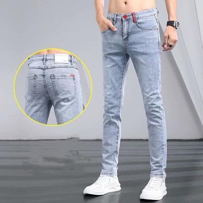 Hellblaue Jeans für Herren im Herbst und Winter, modische Marke, schmale Passform, Stretch-Fußhose, trendige, passende lange Hose