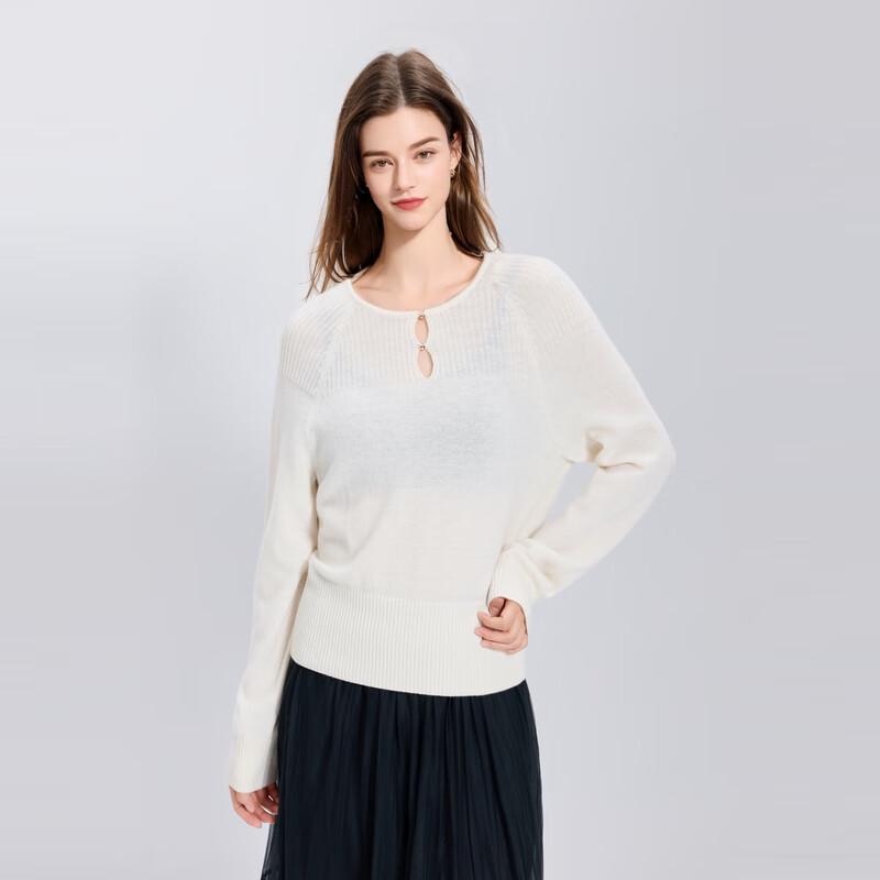 Sancai Women's 100% Merino Wool Round Neck Knit Sweater