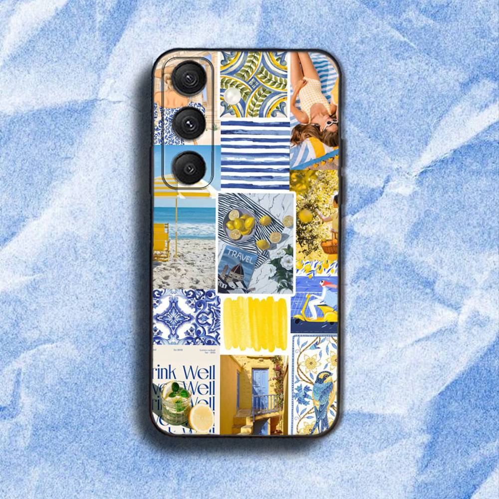 European Amalfi Coast Lemon Phone Case For Samsung S 25,24,23,22,30,21,10,9,Ultra,Plus,Lite,FE,4,5G Black Soft Case