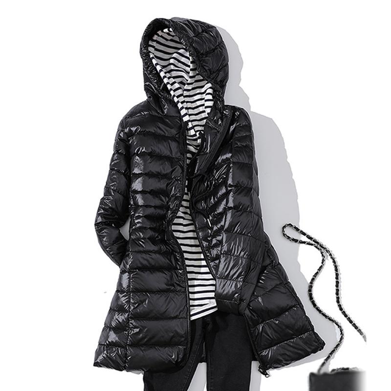 Women Warm Winter Hooded Down Jacket Ultra Light White Duck Down Coat Slim Casual Long Coat Autumn Women
