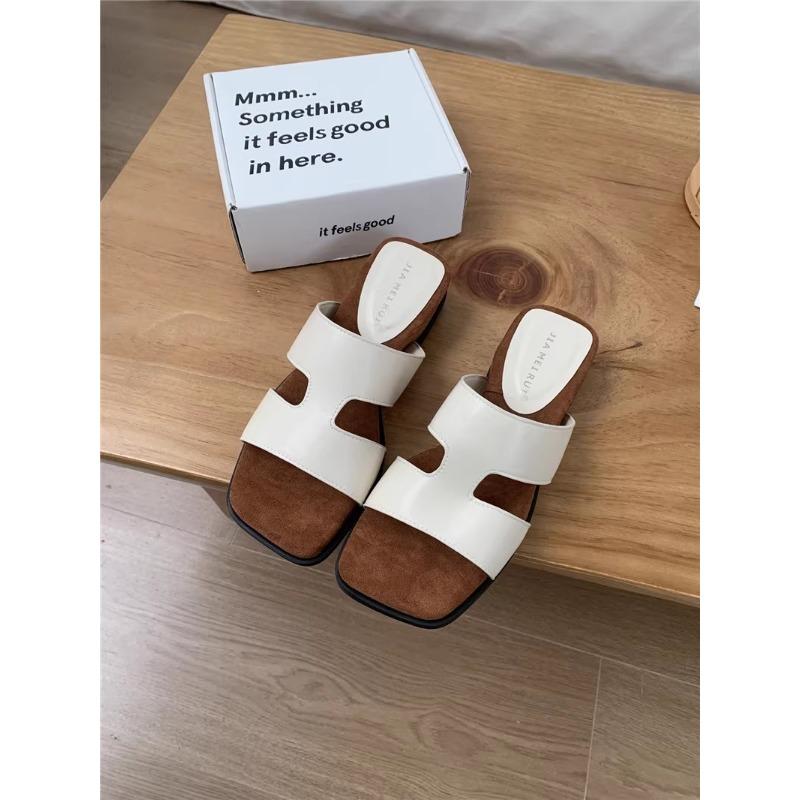 Wedge Heel Retro Beige One-word Slippers Fairy Shoes Wear Summer Skirt Versatile Small Sandals