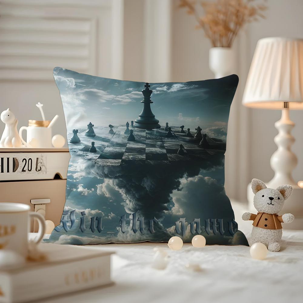 

Chess Cushion Cover Anti-dustmite Pillowcase Invisible Zipper Silky Short Plush Sofa Cushion Cover 12x12Inch