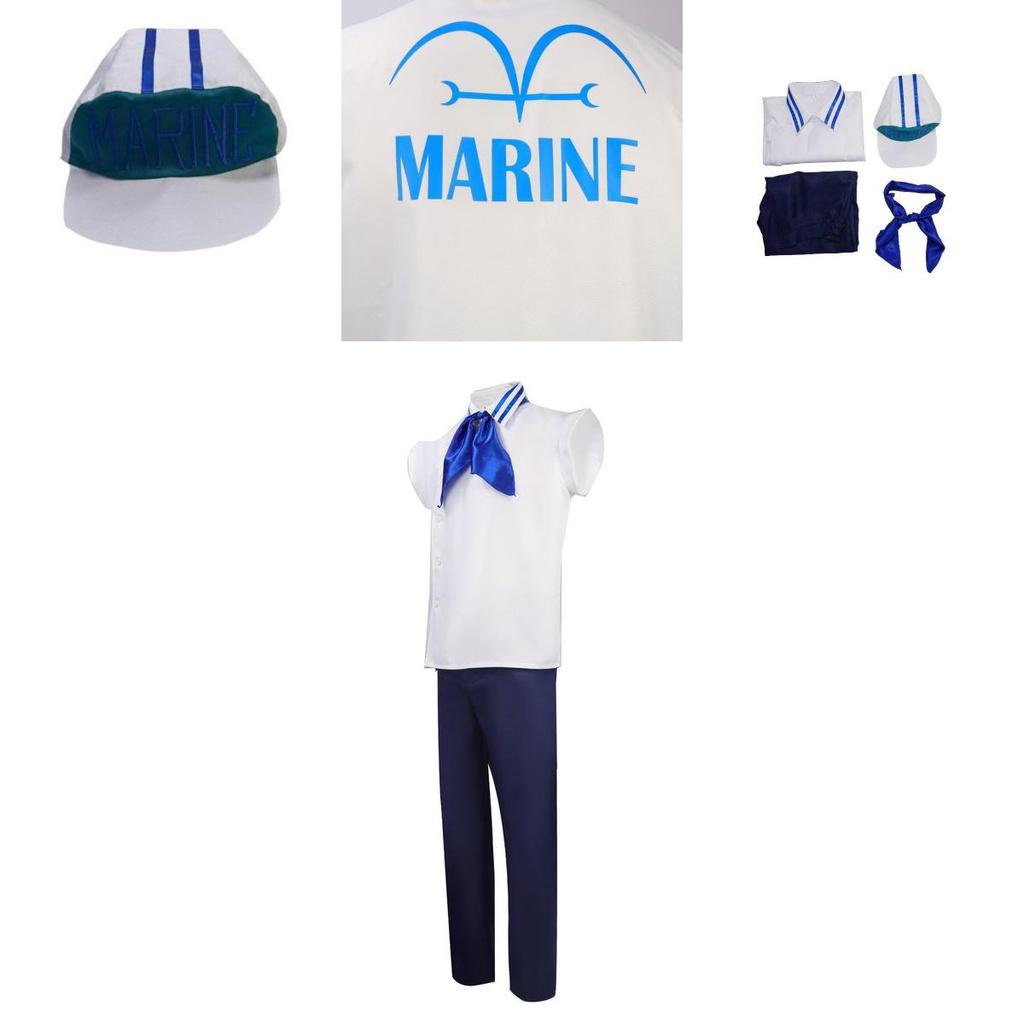 One Piece Marine Soldat Uniform Cosplay Kostüm Weißes Polyestermaterial