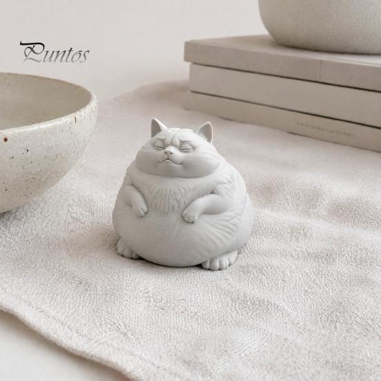 Miniature Fat Cat Sculpture Figurine, Cute Lazy Desk Car Decor with Solid Base, Ornaments for Lovers Mini Calming Statue Office, 3D Printed