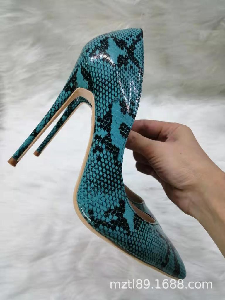 Stil stilvoll einfach High Heel leichte Öffnung grünes Schlangenmuster spitze Zehenspitze sexy dünne High Heels Einzelne Schuhe