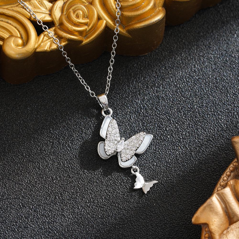 Women's Titanium Steel Butterfly Necklace with Micro-inlaid Zircon - Fashionable and Versatile Jewelry Accessory