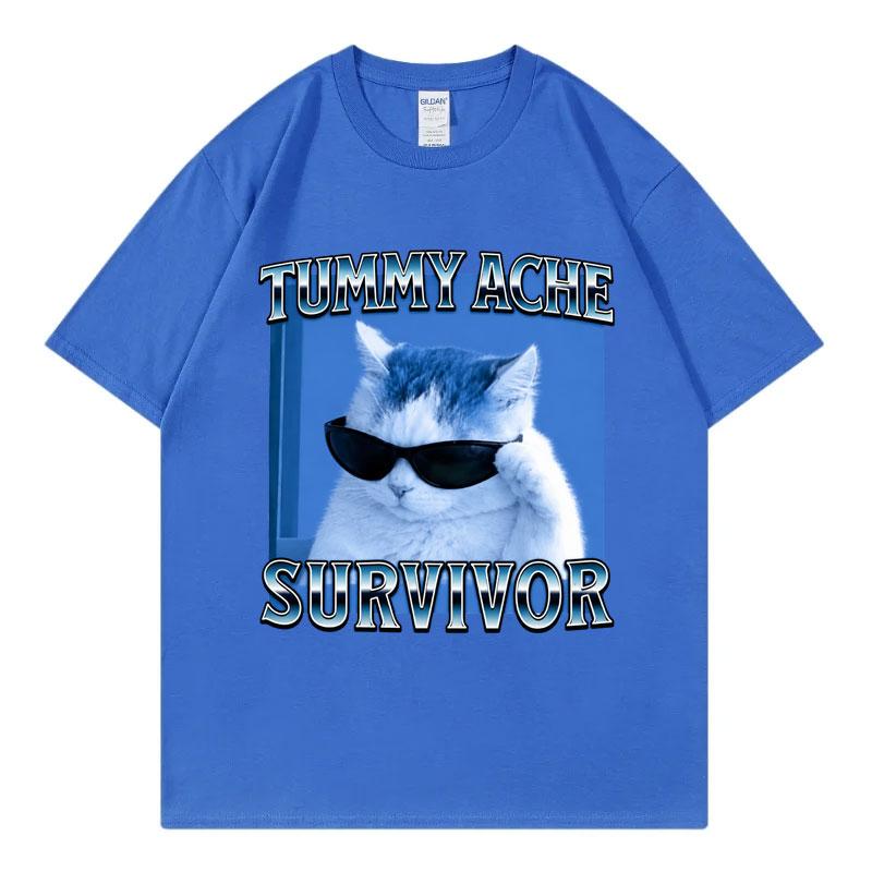 Tummy Ache Survivor Funny Cat Meme Tshirt Unisex Unisex Casual Comfort Short Sleeve Tshirts High Quality Fashion Oversized T Shirt