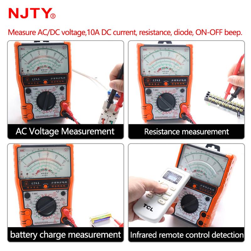 NJTY High Precision Pointer Multimetro T88A T88B T88C AC DC 2500V Voltmeter Ammeter Resistor Analog Multimeter Tester tools