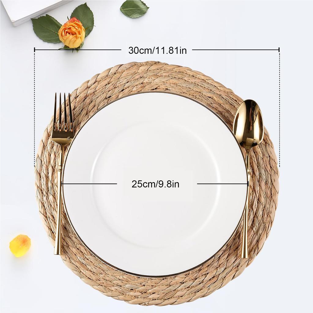 Natural Woven Water Hyacinth Place Mats Round Braided Straw Table Mats for Dining Table Large Plate matWoven Placemats